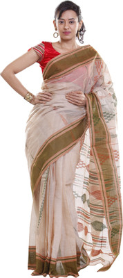

Sanrocks Global Fashions Woven Tant Cotton Saree(Beige, Green)