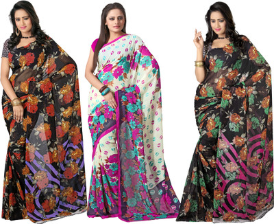 

Silkbazar Printed Daily Wear Synthetic Georgette Saree(Pack of 3, Multicolor)