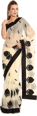

Soch Self Design Fashion Polyester Saree(Black), Black;cream