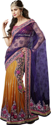 

Khoobee Self Design, Embroidered, Embellished Fashion Net, Satin, Jacquard Saree(Blue, Orange)
