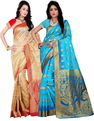 

Weavedeal Embellished Kanjivaram Silk Cotton Blend Saree(Pack of 2, Multicolor)