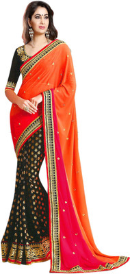 

K.C Self Design Bollywood Georgette Saree(Orange, Black)
