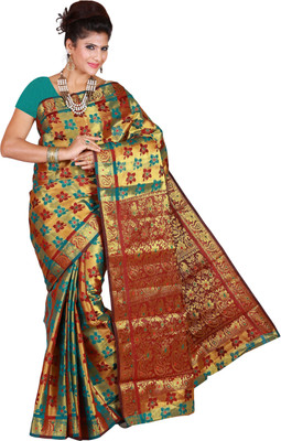 

Mimosa Woven Kanjivaram Handloom Art Silk Saree(Multicolor), Rama*maroon