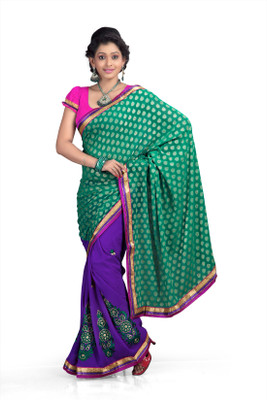 

Chirag Sarees Self Design Fashion Chiffon Saree(Green, Blue), Multi color
