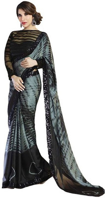 

AVR FASHIONS Printed Bollywood Silk Saree(Grey, Black), Gray