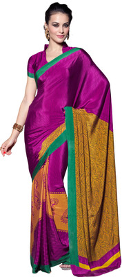 Manthan Printed Daily Wear Crepe Saree(Pink, Yellow)