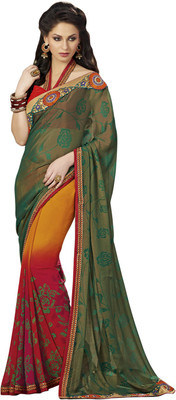 

Saara Self Design Fashion Georgette Saree(Red, Green)