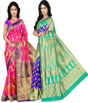 

Weavedeal Embellished Kanjivaram Silk Cotton Blend Saree(Pack of 2, Multicolor)