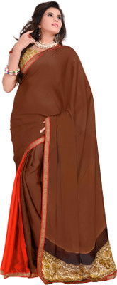 

Jiya Self Design Fashion Art Silk, Crepe Saree(Brown, Red)
