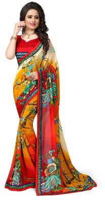 

Indianbeauty Self Design, Printed Bollywood Georgette Saree(Multicolor), Orange;red