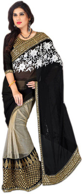 

Aksh Fashion Embroidered Daily Wear Georgette Saree(Black)