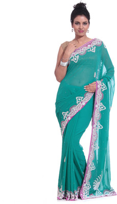 

Adaab Embroidered Fashion Chiffon Saree(Green)