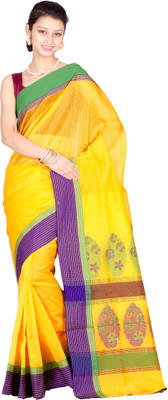 

Chandrakala Woven Banarasi Cotton, Silk Saree(Yellow), Golden yellow