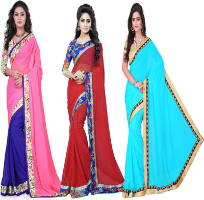 

Aai Shree Khodiyar Art Floral Print Bollywood Georgette Saree(Pack of 3, Multicolor)