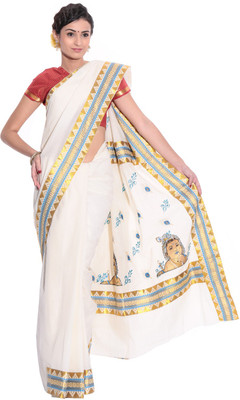 

Darps Self Design Balarampuram Cotton Saree(Multicolor), Cream