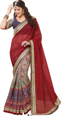 

Saara Embroidered Fashion Silk Saree(Red, Blue), Net & soft silk