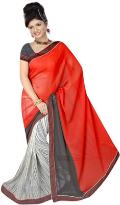 

Vardan Prints Printed Bollywood Chiffon Saree(Orange, Black), Black;orange