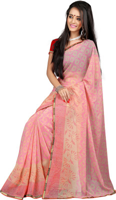 

Khoobee Self Design, Printed Fashion Chiffon Saree(Pink, Red)