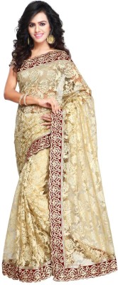 Aruna Sarees Embroidered Bollywood Cotton Blend Saree(Beige)