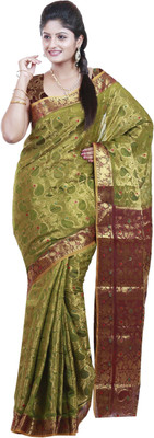 

Mimosa Woven Kanjivaram Art Silk Saree(Green), Olive
