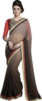 

Jiya Self Design, Embroidered Fashion Georgette Saree(Brown, Black, Red), Black;brown;red