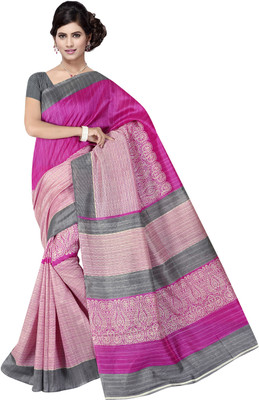 

Khoobee Self Design, Printed Fashion Art Silk Saree(Pink, Grey), Grey;pink