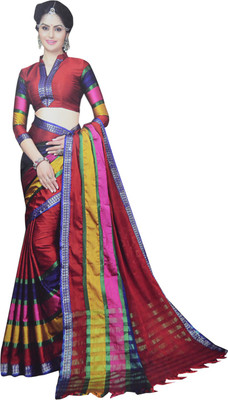 

Neshkaar Striped Bollywood Cotton Saree(Multicolor)
