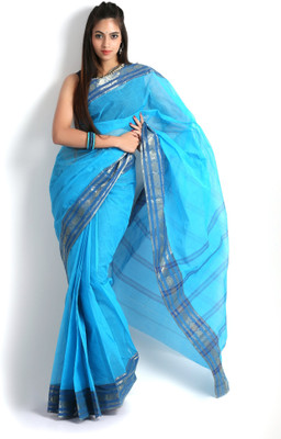 

Purabi Woven Tant Handloom Cotton Saree(Blue)