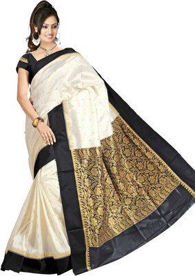 

JagannathSaree Embellished Garad Silk Saree(Black, White, White/black