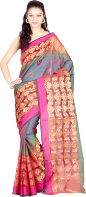 

Chandrakala Self Design Banarasi Cotton Saree(Multicolor), Red and blue