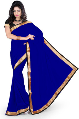 Party Wear Dresses Solid Fashion Georgette Saree(Dark Blue)