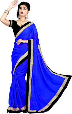 

Indian Wear Online Plain Fashion Chiffon Saree(Blue)