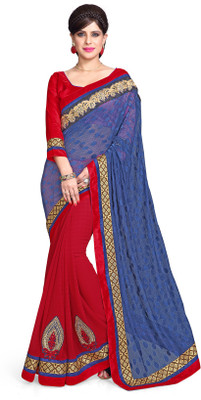 

Sourbh Sarees Embroidered Fashion Jacquard, Chiffon Saree(Blue, Red)