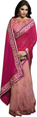 

Khoobee Self Design, Embroidered, Embellished Fashion Net, Georgette Saree(Pink)