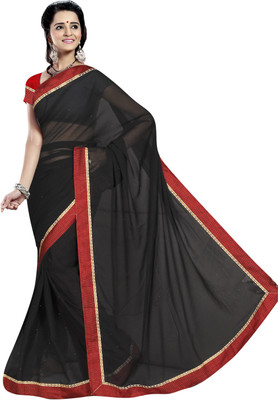 

Khushali Self Design, Embellished Fashion Georgette Saree(Black)