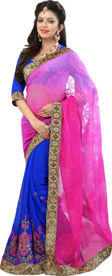 

Jiya Self Design, Embroidered, Embellished Fashion Georgette, Jacquard Saree(Pink, Blue), Blue;pink