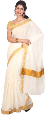 Sudha Creations Solid Fashion Cotton Saree(Multicolor), Begie