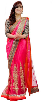 

Aksh Fashion Self Design Bollywood Net Saree(Pink