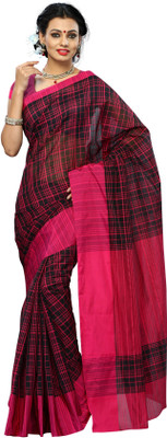 Mimosa Checkered Kanjivaram Cotton Saree(Pink), Rani