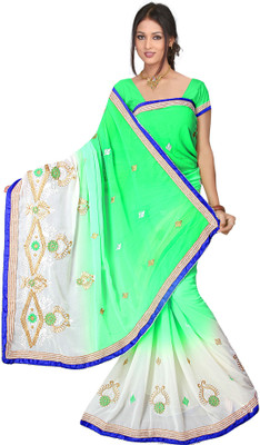 

Shree Rajlaxmi Sarees Embroidered Fashion Georgette Saree(Green, White)