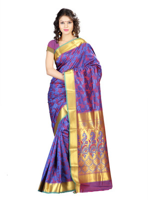 

Varkala Silk Sarees Woven Kanjivaram Jacquard Saree(Blue, Red), Royal blue