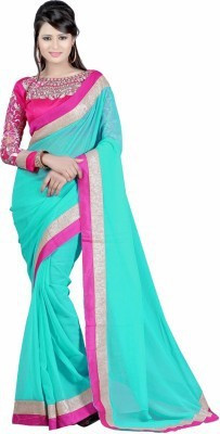 

Sweetlook Embroidered Bollywood Handloom Chiffon Saree(Blue, Pink)
