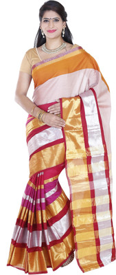 

Urban Vastra Striped Fashion Silk Cotton Blend Saree(Multicolor)