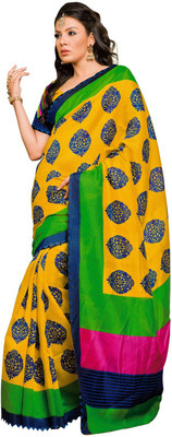 

K D Collection Printed Daily Wear Jute Saree(Blue), Blue;yellow