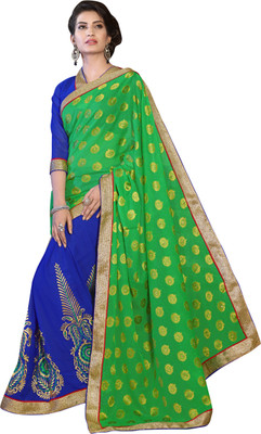 

Khoobee Self Design, Embellished, Embroidered Fashion Jacquard, Georgette Saree(Green, Blue), Blue;green