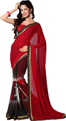

Kanheyas Graphic Print Fashion Handloom Georgette Saree(Red), Red multicoloured