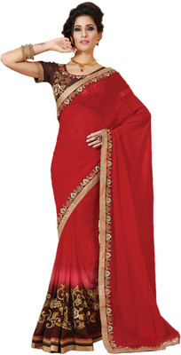 

Khushali Self Design, Embroidered, Embellished Fashion Georgette Saree(Red, Brown), Brown;red