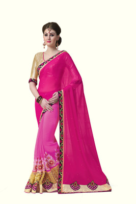 

Khoobee Self Design, Embroidered Fashion Georgette Saree(Pink, Beige), Beige;pink
