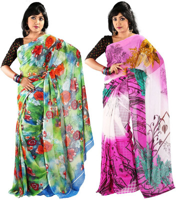 

Hawai Printed Fashion Chiffon Saree(Pack of 2, Multicolor)