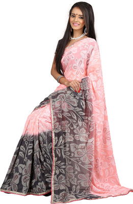 

Jiya Self Design, Printed Fashion Chiffon Saree(Pink, Grey), Grey;pink